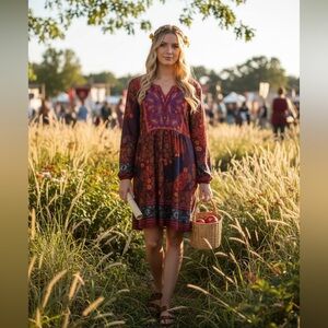 Pyramid Collection Janis Embroidered Yoke Dress Size Large Floral Paisley